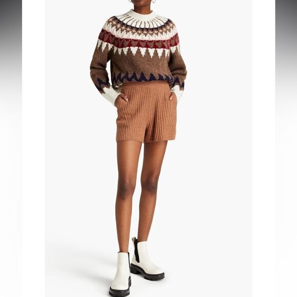 Rag & Bone Ribbed Maxine Merino Wool Shorts Size Large In Camel Tan - Picture 2 of 12